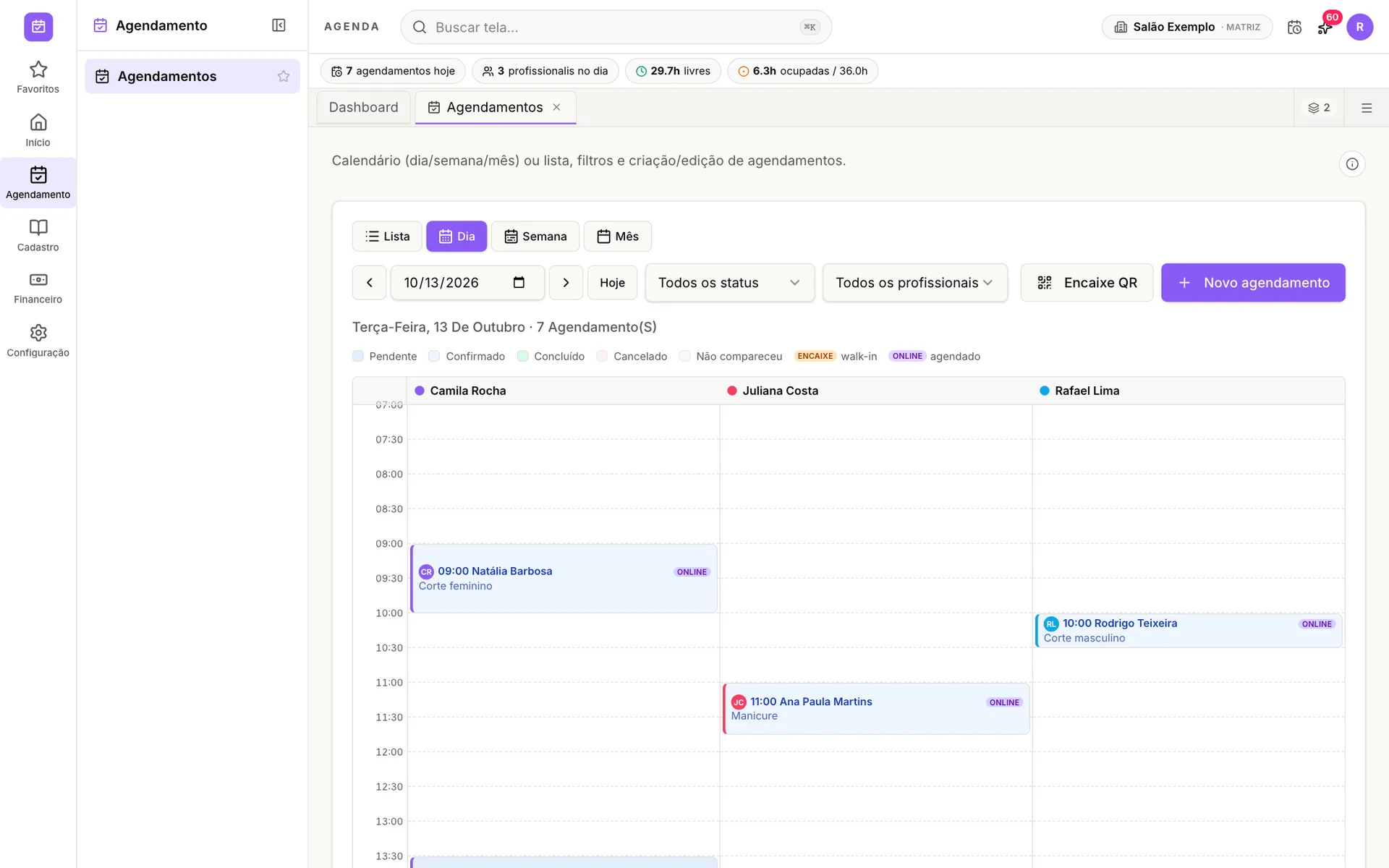 Agenda semanal do udiAgenda com os atendimentos coloridos por profissional
